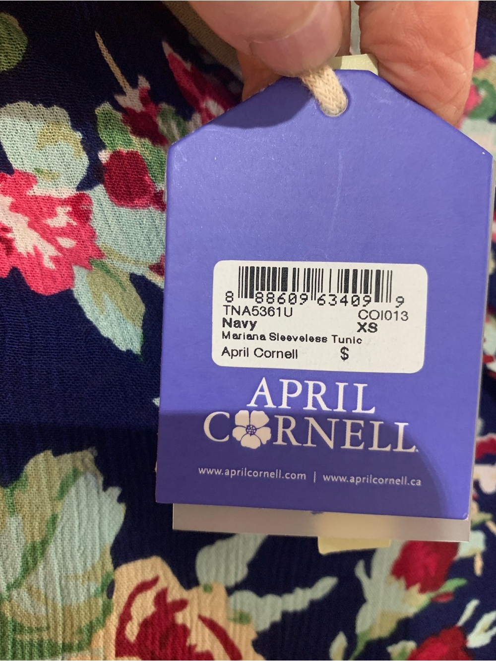 April Cornell Navy Floral Collared Sleeveless Blouse - Picture 2 of 11